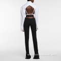 Black Skinny Flared Slit Long Bell-bottoms Pants